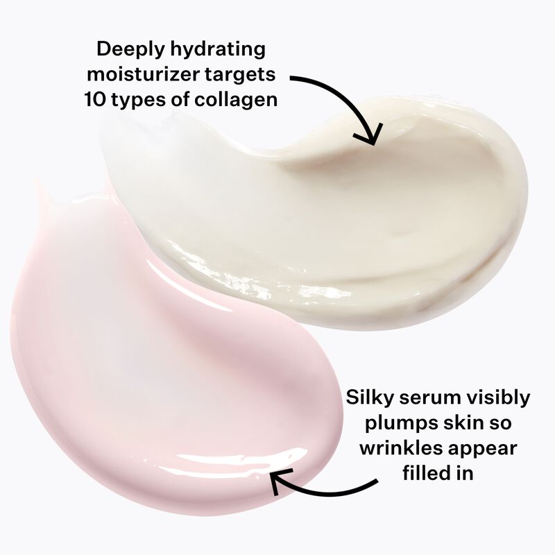 Sd Advanced moisturiser deeply hydrates and targets 10 types of collagen, Peptide Plump silky serum visibly plumps skin so wrinkles appear filled in